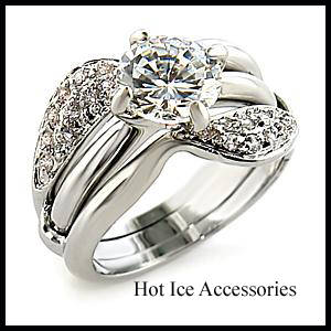 **INTERNATIONAL POSTAGE** SIMULATED DIAMOND 18K WHITE GOLD PLATED WEDDING RING SET