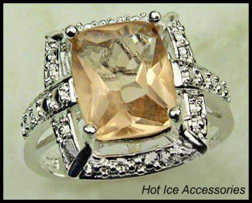 **INTERNATIONAL SHIPPING** STERLING SILVER 925 HALLMARKED SIMULATED MORGANITE RING