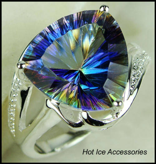 **INTERNATIONAL SHIPPING** STERLING SILVER SIMULATED MYSTIC TOPAZ RING