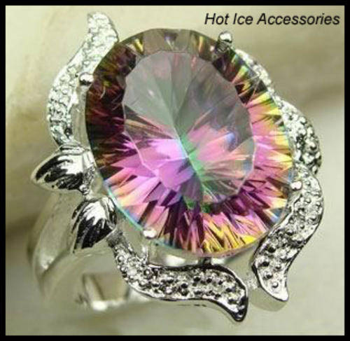 **INTERNATIONAL SHIPPING** STERLING SILVER SIMULATED MYSTIC TOPAZ RING