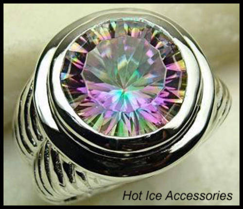 **INTERNATIONAL SHIPPING** STERLING SILVER SIMULATED MYSTIC TOPAZ RING