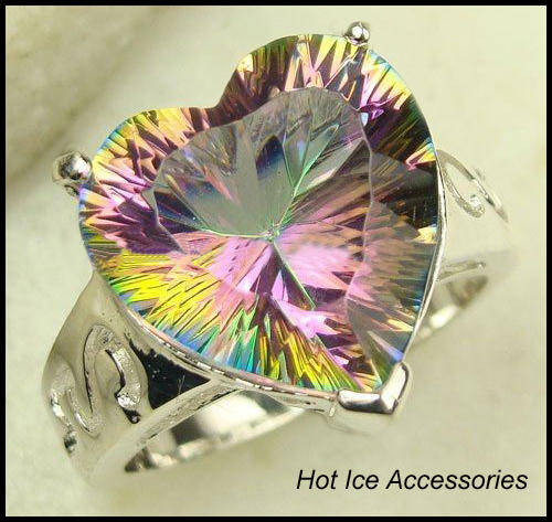 **INTERNATIONAL SHIPPING** STERLING SILVER SIMULATED MYSTIC TOPAZ RING