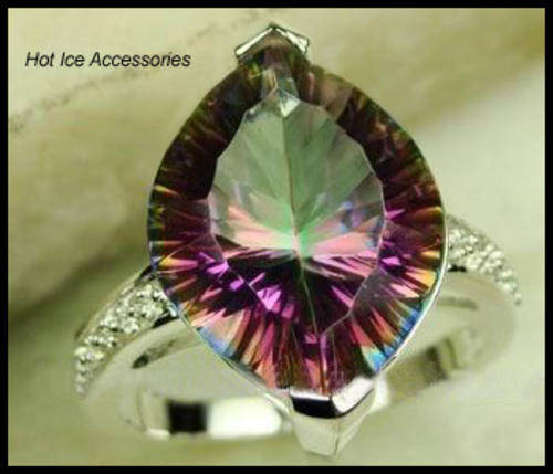 **INTERNATIONAL SHIPPING** STERLING SILVER SIMULATED MYSTIC TOPAZ RING**NO COMBINED POSTAGE