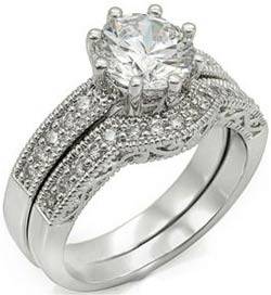 **INTERNATIONAL POSTAGE** SIMULATED DIAMOND 18K WHITE GOLD PLATED WEDDING RING SET