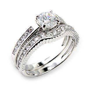 **INTERNATIONAL POSTAGE**  SIMULATED DIAMOND 18K WHITE GOLD PLATED WEDDING RING SET