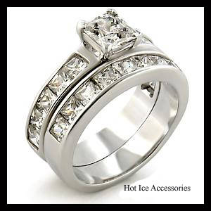 **INTERNATIONAL POSTAGE** SIMULATED DIAMOND 18K WHITE GOLD PLATED WEDDING RING SET