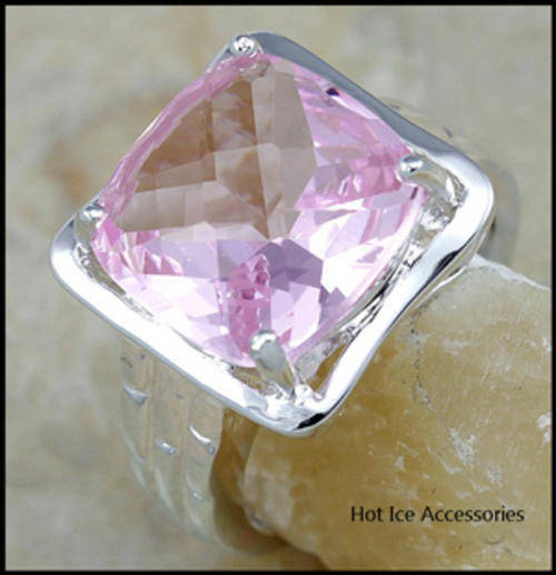 **INTERNATIONAL SHIPPING** STERLING SILVER HALLMARKED SIMULATED PINK TOPAZ RING*NO COMBINED POSTAGE