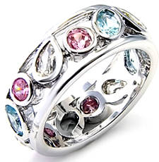 **INTERNATIONAL POSTAGE** 18K WHITE GOLD PLATED MULTI COLOURED RING