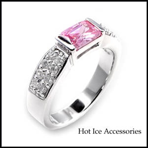 **INTERNATIONAL POSTAGE** 18K WHITE GOLD PLATED SIMULATED PINK TOPAZ RING