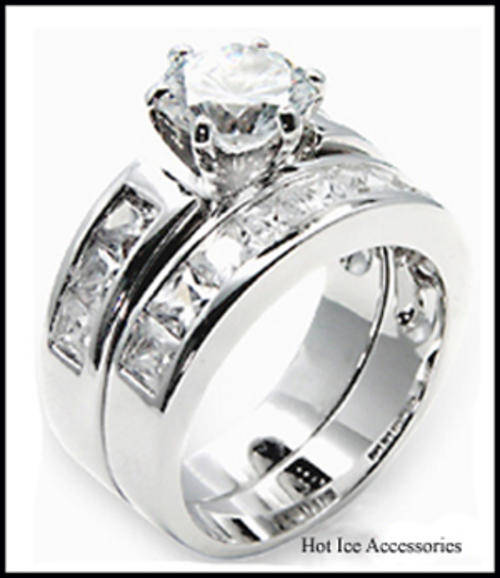**INTERNATIONAL POSTAGE** SIMULATED DIAMOND 18K WHITE GOLD PLATED WEDDING RING SET
