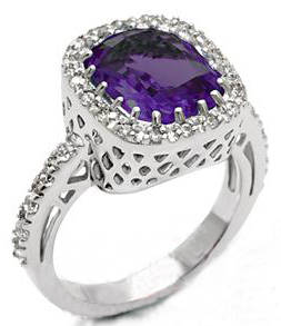 **INTERNATIONAL POSTAGE** 18K WHITE GOLD PLATED SIMULATED AMETHYST RING