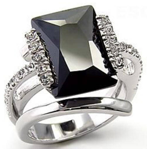 **INTERNATIONAL POSTAGE** 18K WHITE GOLD PLATED BLACK STONE RING