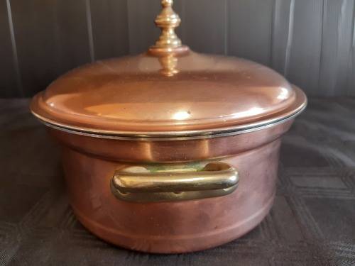 AWESOME ANTIQUE CHRISTIAN WAGNER MADE IN GERMANY COPPER POT WITH BRASS HANDLES AND FINIAL