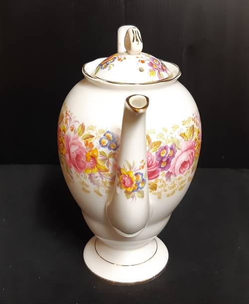 ELEGANT ROYAL ALBERT SERENA BONE CHINA COFFEE POT WITH A STUNNING FLORAL DESIGN