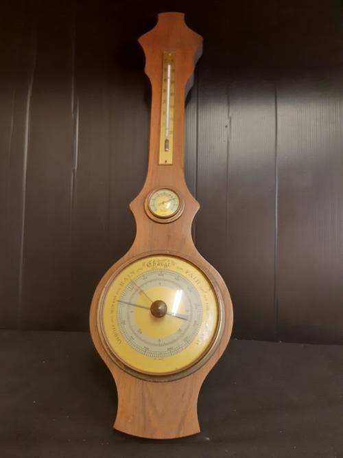 VINTAGE MADE IN WEST GERMANY BAROMETER, HYGROMETER  AND THERMOMETER, MOUNTED ON WOOD