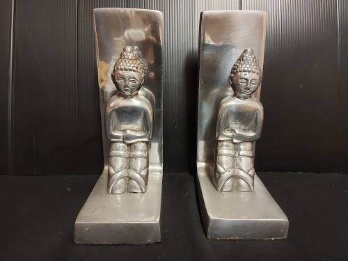 BEAUTIFUL CAST ALUMINIUM THAI BUDDHAS BOOKENDS
