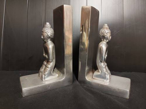 BEAUTIFUL CAST ALUMINIUM THAI BUDDHAS BOOKENDS