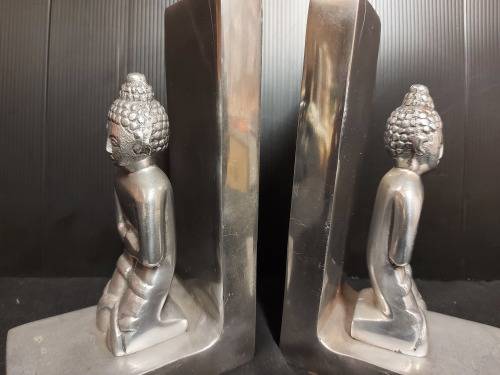 BEAUTIFUL CAST ALUMINIUM THAI BUDDHAS BOOKENDS