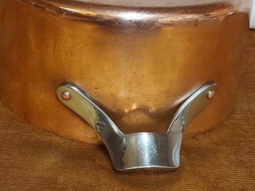 GREAT FIND!  VINTAGE GEORG JENSEN TAVERNA DESIGN SOLID, THICK COPPER POT WITH A SILVER LINING