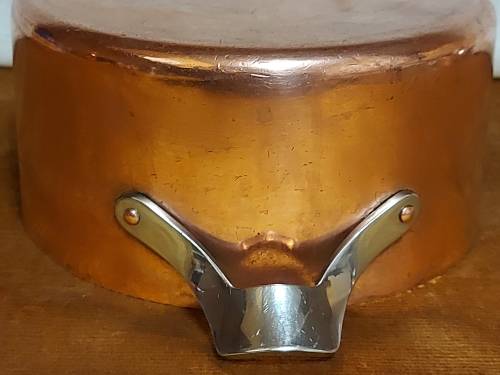 GREAT FIND!  VINTAGE GEORG JENSEN TAVERNA DESIGN SOLID, THICK COPPER POT WITH A SILVER LINING