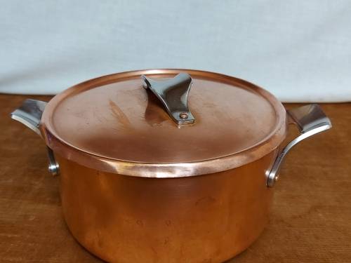 GREAT FIND!  VINTAGE GEORG JENSEN TAVERNA DESIGN SOLID, THICK COPPER POT WITH A SILVER LINING