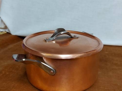 GREAT FIND!  VINTAGE GEORG JENSEN TAVERNA DESIGN SOLID, THICK COPPER POT WITH A SILVER LINING