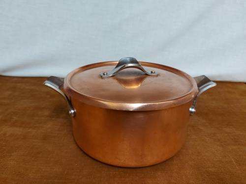 GREAT FIND!  VINTAGE GEORG JENSEN TAVERNA DESIGN SOLID, THICK COPPER POT WITH A SILVER LINING