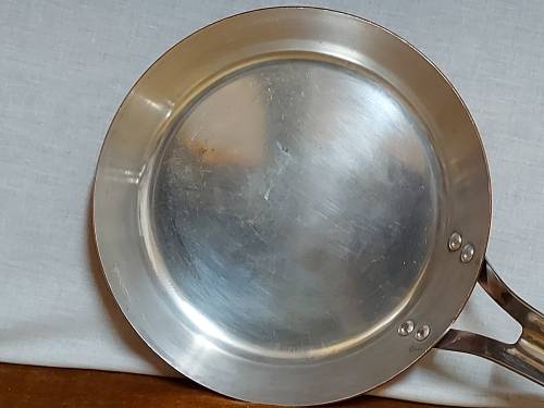 GREAT FIND!  VINTAGE GEORG JENSEN TAVERNA DESIGN SOLID COPPER FLARED SKILLET WITH A SILVER LINING