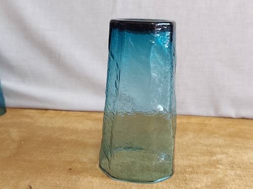 CARROL BOYES FUNCTIONAL ART:  STUNNING SET OF SIX  BLUE CLEAR GLASS TUMBLERS