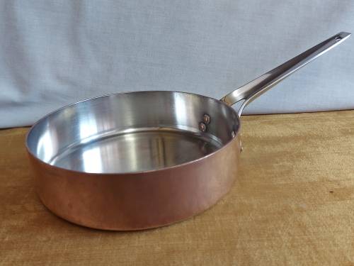 VINTAGE GEORG JENSEN TAVERNA DESIGN SOLID COPPER STRAIGHT SIDED SKILLET WITH A SILVER LINING