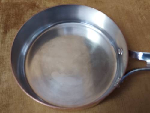 VINTAGE GEORG JENSEN TAVERNA DESIGN SOLID COPPER STRAIGHT SIDED SKILLET WITH A SILVER LINING