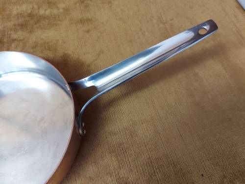 VINTAGE GEORG JENSEN TAVERNA DESIGN SOLID COPPER STRAIGHT SIDED SKILLET WITH A SILVER LINING