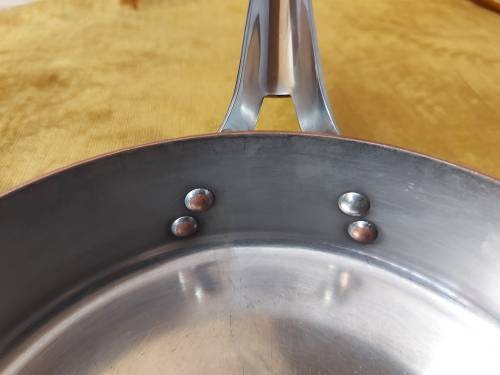 VINTAGE GEORG JENSEN TAVERNA DESIGN SOLID COPPER STRAIGHT SIDED SKILLET WITH A SILVER LINING