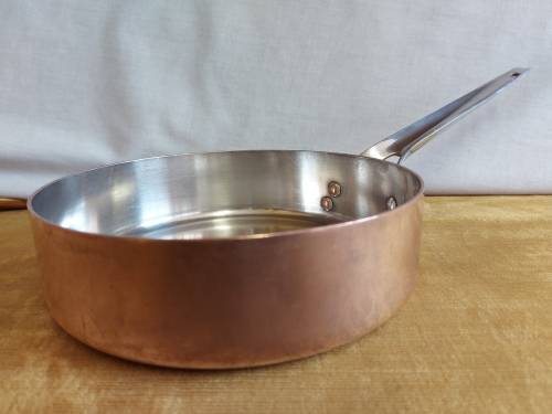 VINTAGE GEORG JENSEN TAVERNA DESIGN SOLID COPPER STRAIGHT SIDED SKILLET WITH A SILVER LINING