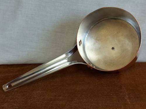 VINTAGE GEORG JENSEN TAVERNA DESIGN SOLID, THICK COPPER PAN HANDLE POT WITH A SILVER LINING