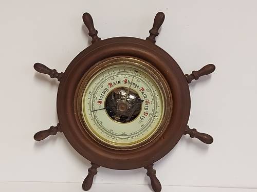 VINTAGE MADE IN GERMANY WOOD AND BRASS BAROMETER