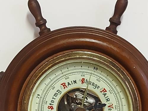 VINTAGE MADE IN GERMANY WOOD AND BRASS BAROMETER