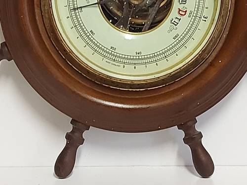 VINTAGE MADE IN GERMANY WOOD AND BRASS BAROMETER