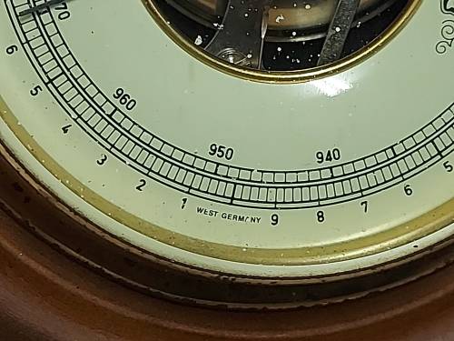VINTAGE MADE IN GERMANY WOOD AND BRASS BAROMETER