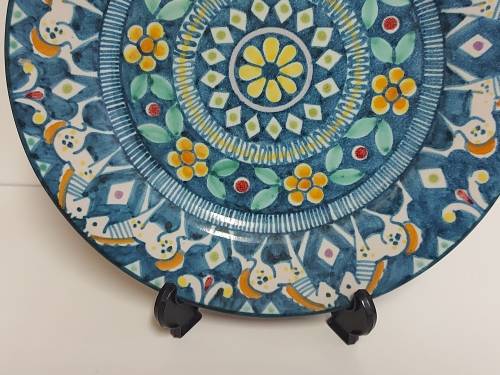 BEAUTIFUL VINTAGE MID-CENTURY V PINTO VIETRI MADE IN ITALY PLATE - STUNNING FLORAL AND EQUINE DESIGN