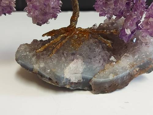 STUNNING AMETHYST CRYSTALS TREE MOUNTED ON A SMALL SEGMENT OF AN AMETHYST GEODE