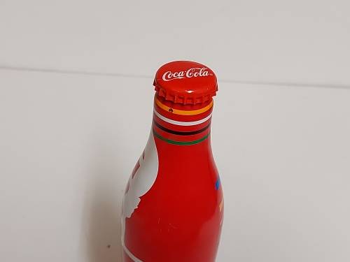 COMMEMORATIVE OLYMPICS METAL/ALUMINIUM COKE BOTTLE, SEALED AND FULL
