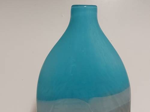 STUNNING VINTAGE 1960s MURANO AQUA BLUE AND GREY OPALESCENT ART GLASS FLAT BOTTLE VASE