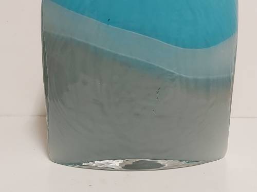 STUNNING VINTAGE 1960s MURANO AQUA BLUE AND GREY OPALESCENT ART GLASS FLAT BOTTLE VASE