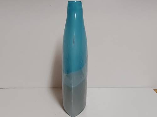 STUNNING VINTAGE 1960s MURANO AQUA BLUE AND GREY OPALESCENT ART GLASS FLAT BOTTLE VASE