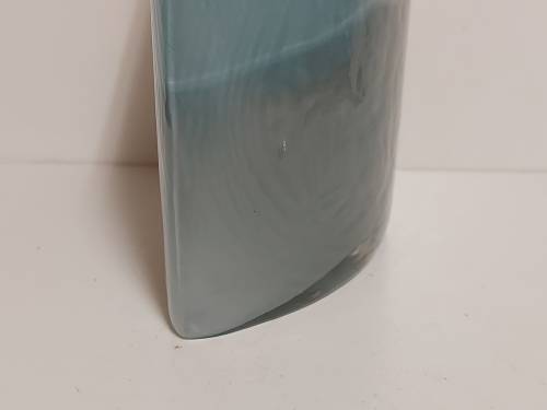 STUNNING VINTAGE 1960s MURANO AQUA BLUE AND GREY OPALESCENT ART GLASS FLAT BOTTLE VASE