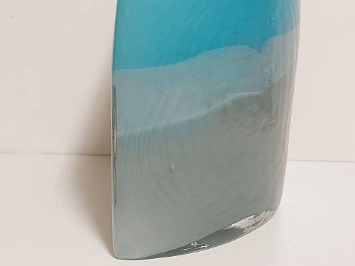 STUNNING VINTAGE 1960s MURANO AQUA BLUE AND GREY OPALESCENT ART GLASS FLAT BOTTLE VASE