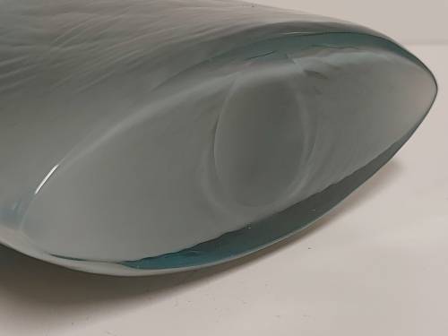 STUNNING VINTAGE 1960s MURANO AQUA BLUE AND GREY OPALESCENT ART GLASS FLAT BOTTLE VASE