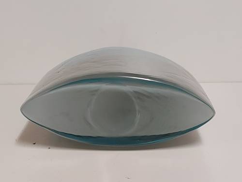 STUNNING VINTAGE 1960s MURANO AQUA BLUE AND GREY OPALESCENT ART GLASS FLAT BOTTLE VASE