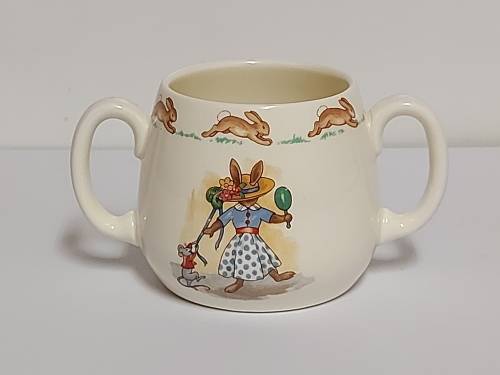 BEAUTIFUL ROYAL DOULTON BUNNYKINS TWIN HANDLED MUG IN MINT CONDITION